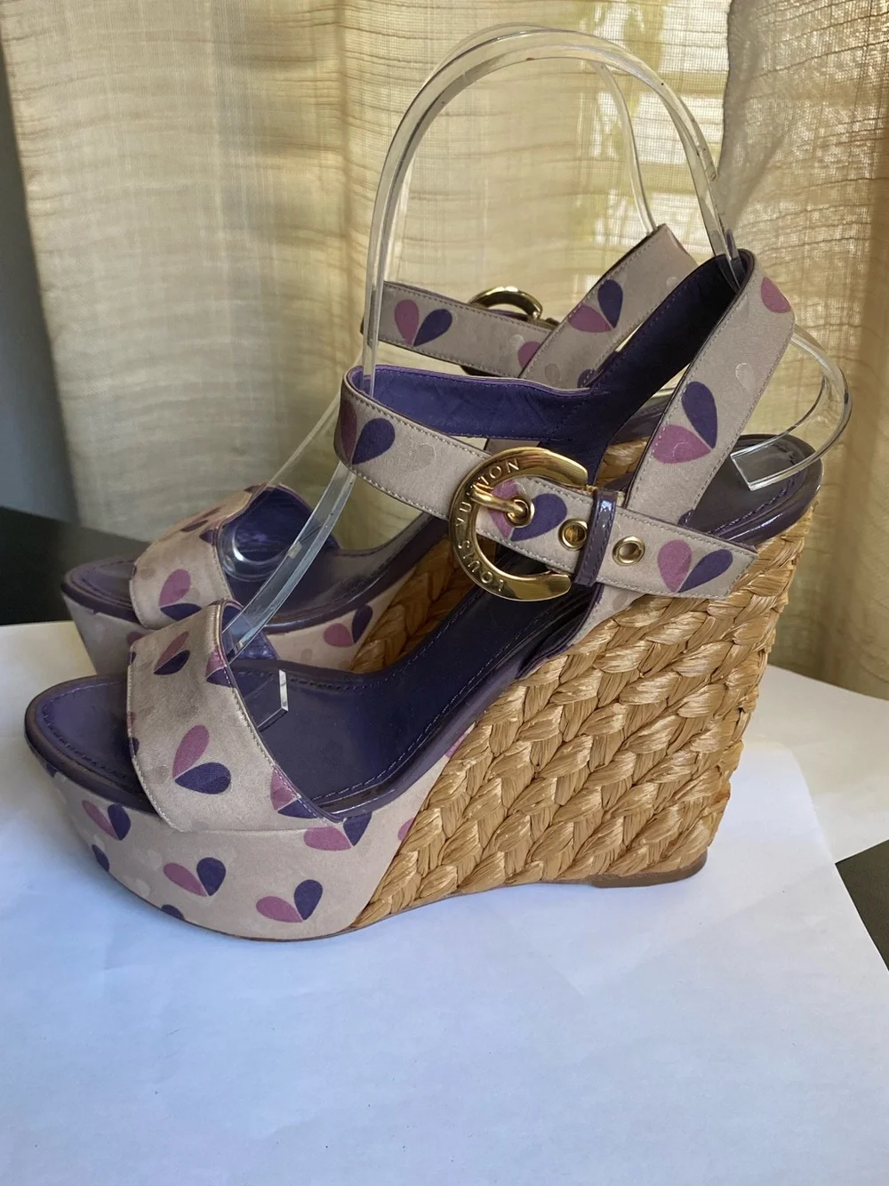 Louis Vuitton Lavender Purple Heart-Wedge Sandals Espadrille platform 37 sandals
